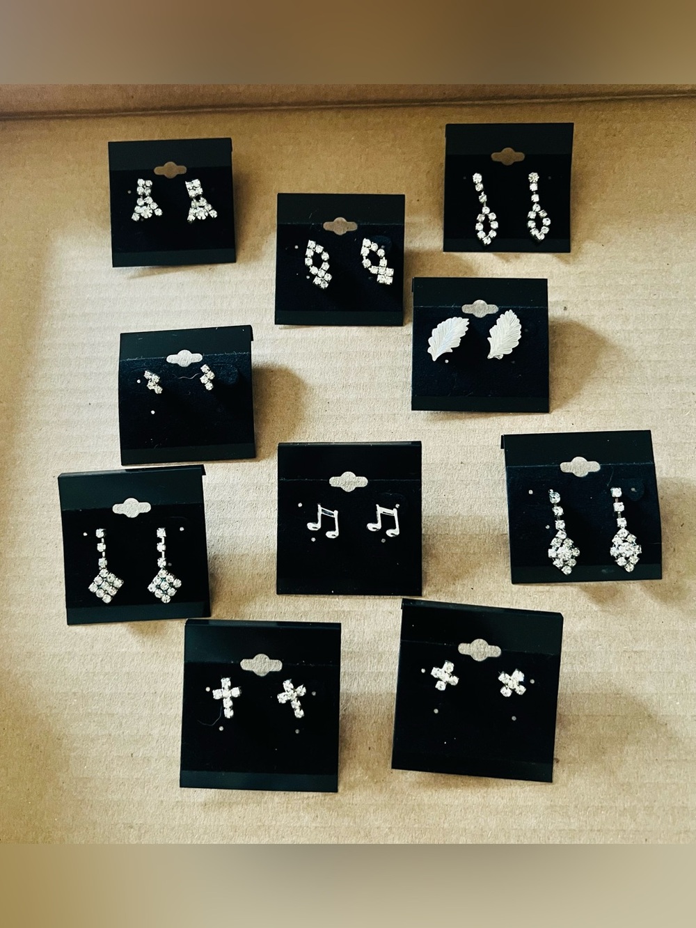 Assorted Clear Crystal Stud & Drop Earring Set - Silver Tone, 11 Pairs